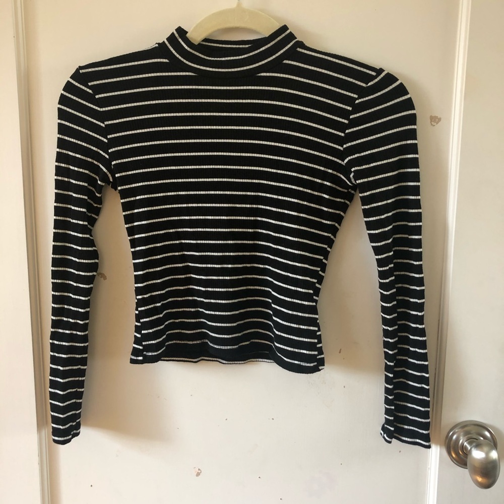 Striped Turtle Neck Long Sleeve Top